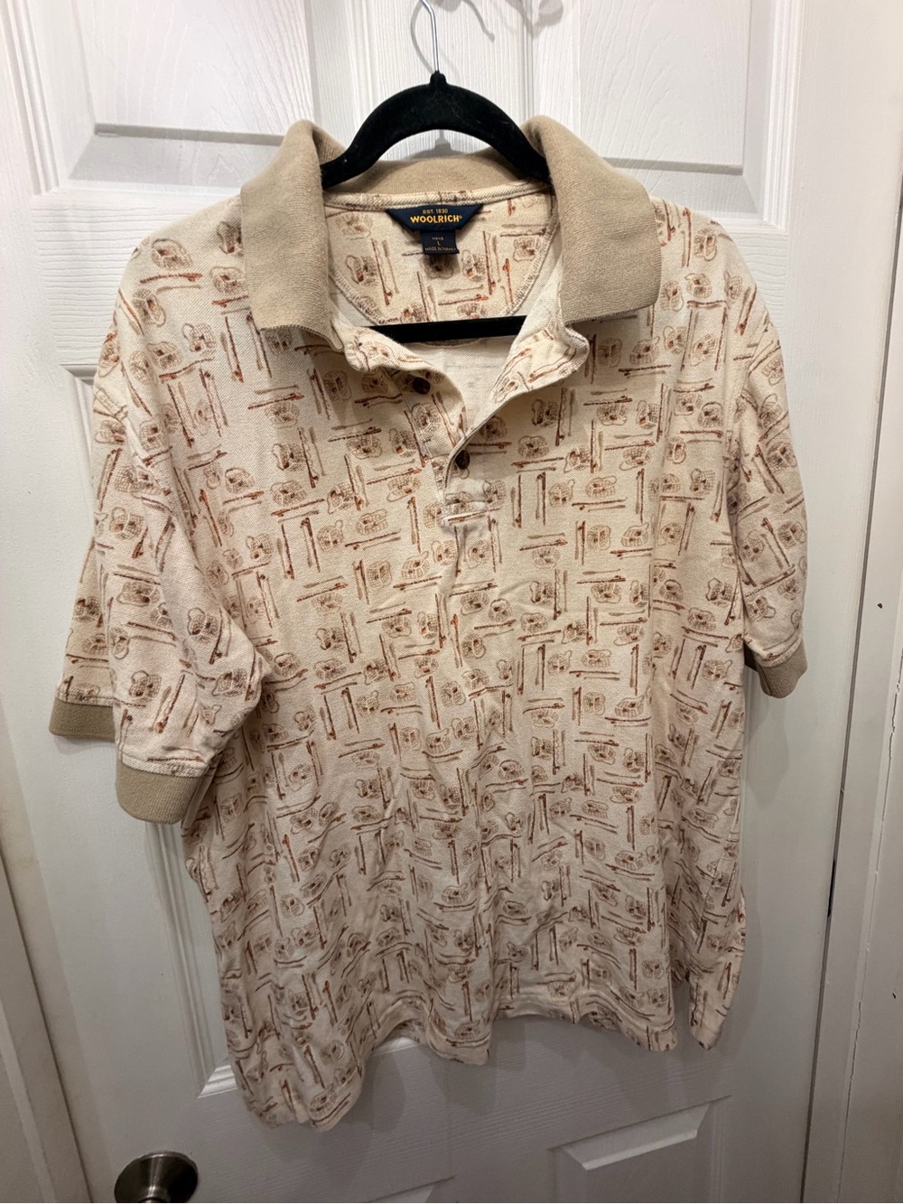 Woolrich Men's Tan Patterned Short-Sleeve Polo